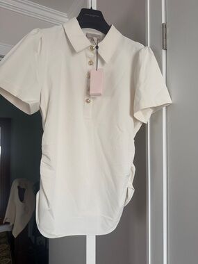 cinq a sept Cream Short-Sleeve Button-Down Polo Top size XL